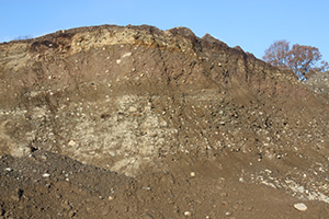 Cross-section of glacial deposits in the moraine.