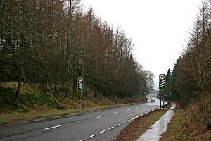 The moraine as seen on either side of the A84 road.